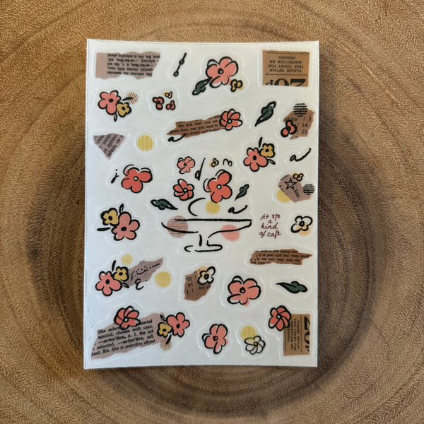 A Kind of Café Sticker, White Jade Collage | 什物貼紙, 白玉小花拼貼