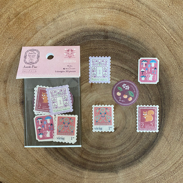 Antic Piac Vintage Forest Stamp Flake Sticker | 復古郵票貼紙包