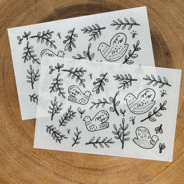 Evakaku Print-On Transfer Sticker, Green Flying Birds | 小島匠所轉印貼紙