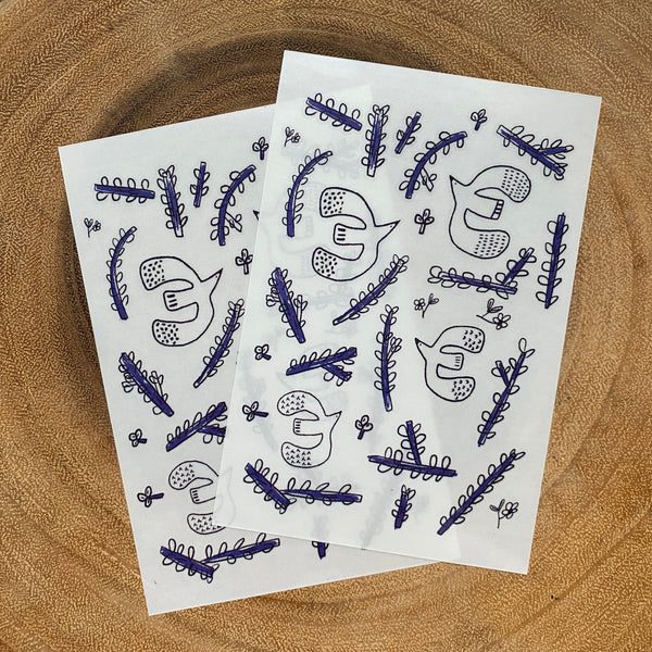Evakaku Print-On Transfer Sticker, Blue Flying Birds | 小島匠所轉印貼紙