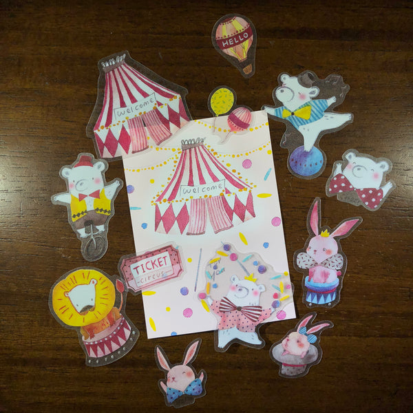 Jan Hsuan's Sticker Flakes，Circus | 染渲防水貼紙，馬戲團