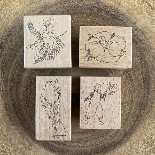 Ivy Snow Stamp, Girl and Flower | 森空印章