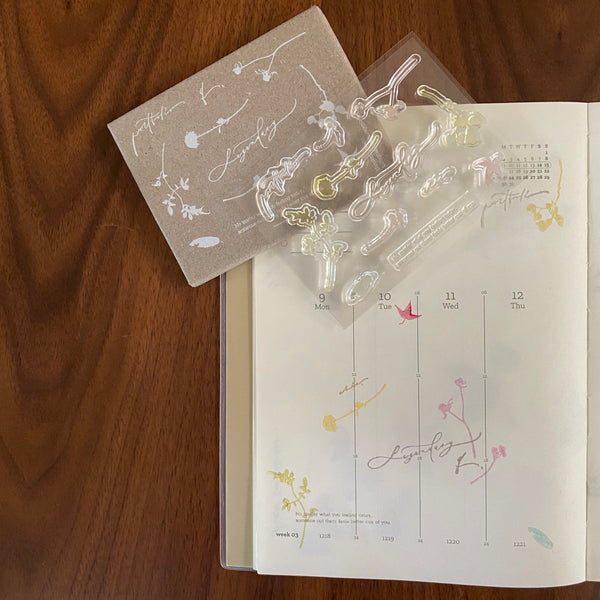 Mr. Eggplants Transparent Stamp, Twig & Flower | 茄子先生透明印章, 野草側影