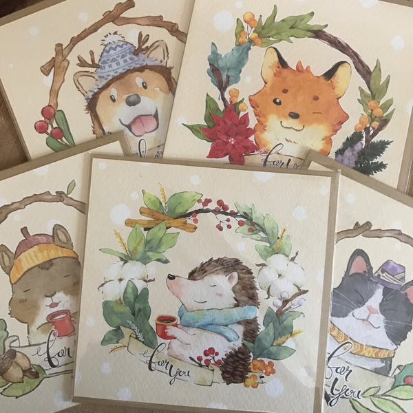 Ours Greeting Cards, Animal Wreath | 庫巴 花圈動物問候卡