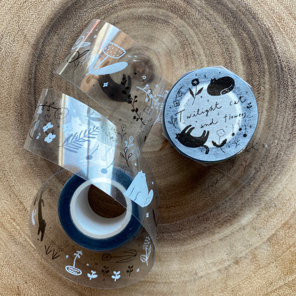 avocado mori PET Tape, Twilight Cat and Flowers | 森酪梨紙膠帶, 薄暮的貓與花