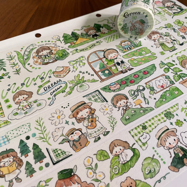 Molinta Washi Tape, Green | 卓大王紙膠帶, 青綠色調