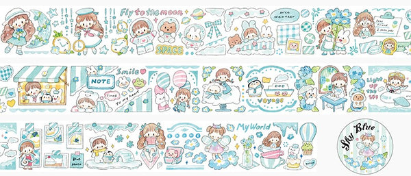 Molinta Washi Tape, Sky Blue | 卓大王紙膠帶, 天藍色調