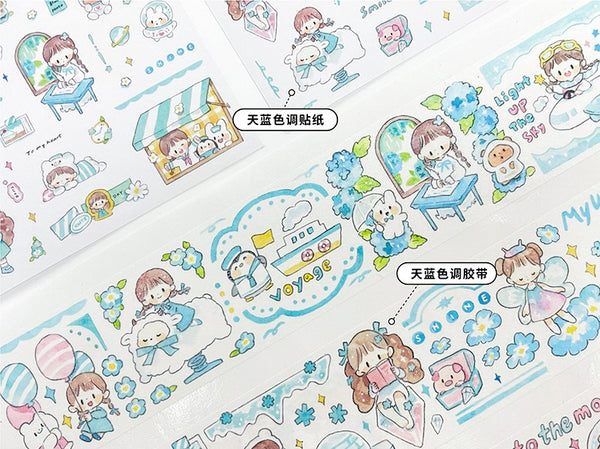 Molinta Washi Tape, Sky Blue | 卓大王紙膠帶, 天藍色調